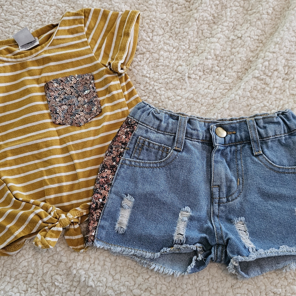 Striped Mustard and Denim Kids Matching Set